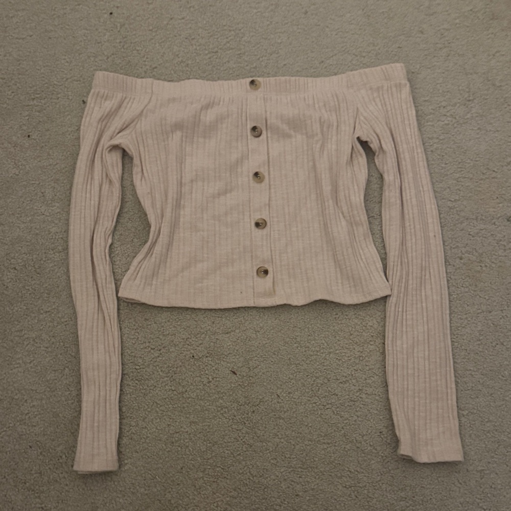 Off shoulder Cream Ribbed Women's Top